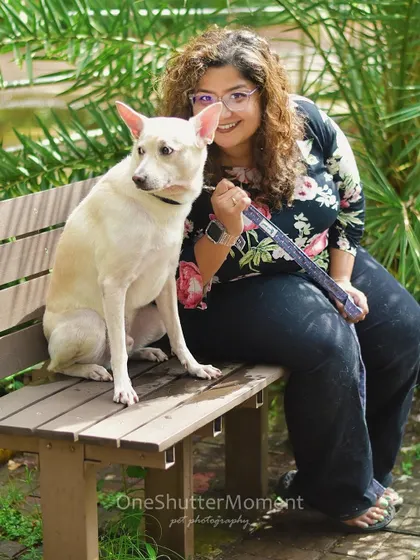 Zeus and his mom enjoying a moment on a park bench. This photo shows how we can find great photo opportunities anywhere, even during a casual walk.