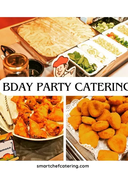 A snapshot from a birthday party we catered. The menu featured crowd-pleasers like mini samosas and chicken nuggets alongside a fresh pasta bar setup.