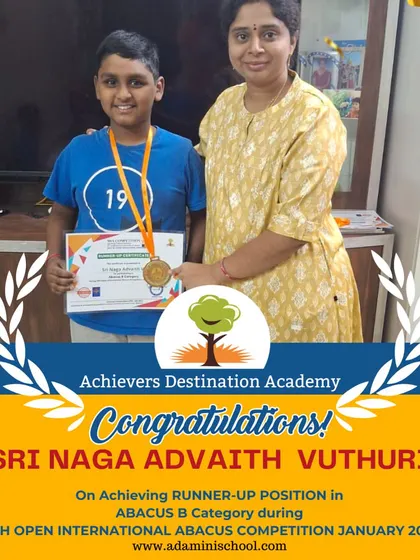 Congratulations to Sri Naga Advaith from Hyderabad for achieving a runner-up position in the Abacus B Category.
