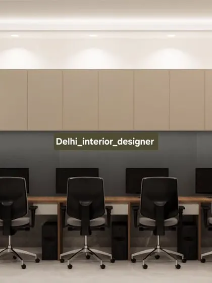 For the general staff area, I designed a clean and efficient workstation layout. The long desk provides ample space, while the overhead cabinets offer plenty of storage, keeping the workspace organized and clutter-free.