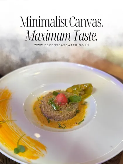 "Minimalist Canvas. Maximum Taste." This graphic highlights our philosophy, featuring a beautifully plated dish that balances negative space with intricate details to create a powerful visual impact.