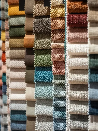 A close-up of the beautiful fabric swatches available at the retail store we designed.