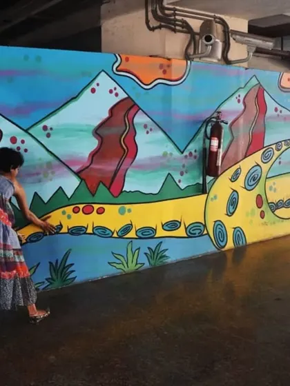 Another view of the WEH metro station mural before it was painted over. The giant octopus tentacle and alien landscape were a blast to create.