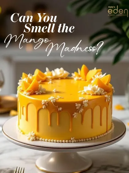 Capturing the essence of summer with this mango drip cake. It's decorated with fresh Alphonso mango slices and delicate white chocolate flowers, promising a taste of tropical sunshine in every bite.