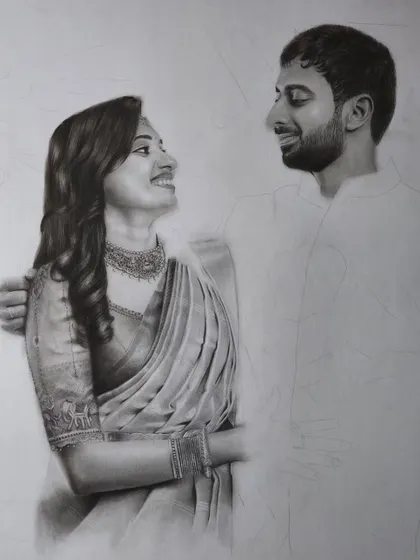 A progress shot focusing on the bride's face and saree. Capturing the delicate fabric and jewelry requires a careful, layered approach.
