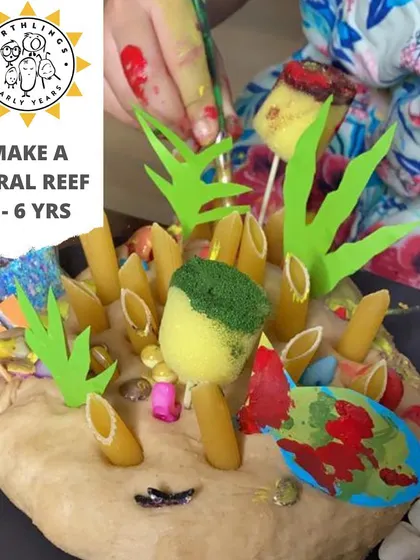 We built our own underwater worlds! Using dough, pasta, and recycled materials, children create their own vibrant coral reefs. This small world play activity is a great way to learn about ocean life.