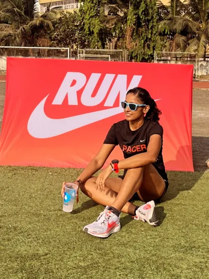 Taking a break during a Nike Pacer session. These events are a fantastic way to meet other runners and build a strong support system in amchi Mumbai.