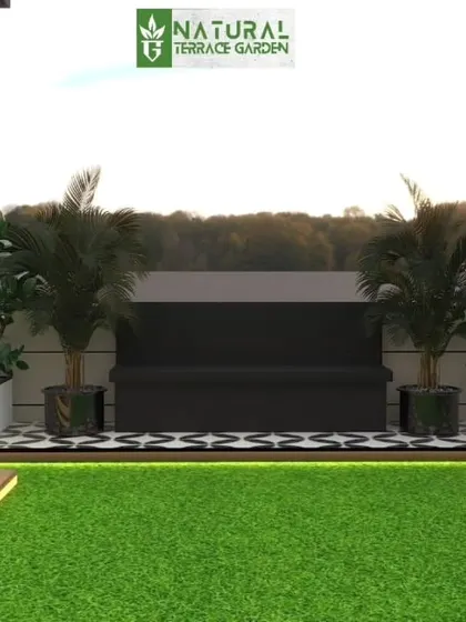 A proposed design focusing on a clean, green lawn area. The render shows how we use planters to create a neat border and add greenery without sacrificing open space.