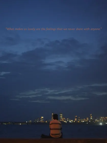 A series of images from Marine Drive at twilight, featuring people finding moments of solitude and connection against the city skyline. The photos are paired with poetic quotes about life, love, and hope.