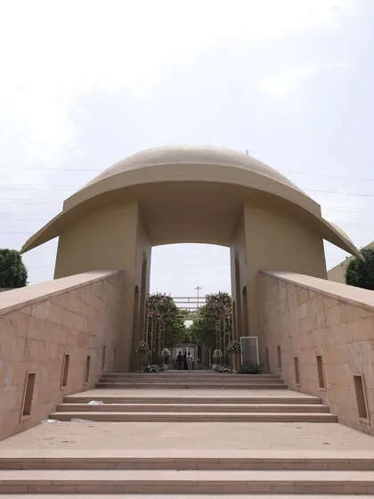 The stunning architecture of a luxury wedding venue, providing a grand backdrop for the celebrations.