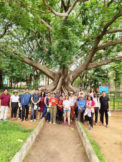 The group posing in front of a magnificent, ancient tree in Lalbagh. The walk was peppered with centuries of history and stories.