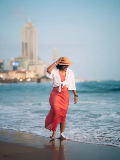 A carefree walk along the beach in Colombo. This photo captures the joy and freedom I feel when I'm traveling and exploring new coastlines.