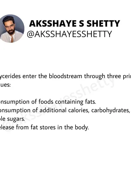 Triglycerides, a type of fat in your blood, come from the fats we eat, excess calories from carbs and sugar, and release from the body's fat stores.