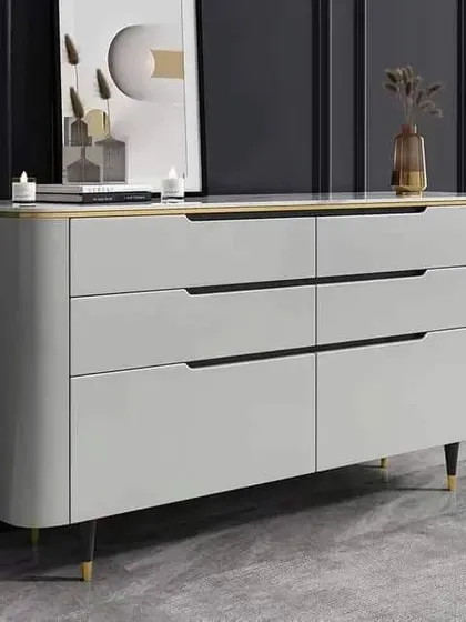 The same console unit design in a stylish grey finish, showing its versatility for different color palettes.