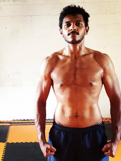 Your body is your weapon, keep it strong. A post-workout shot after a strength training session.