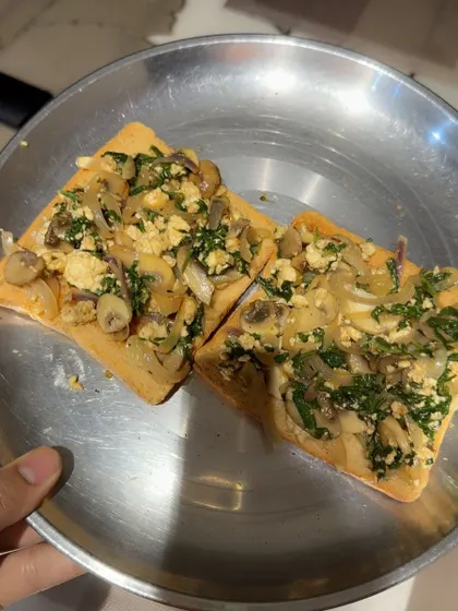Mushroom and paneer toast. A delicious and protein-packed breakfast or snack that is easy to prepare and fits perfectly into a busy lifestyle.