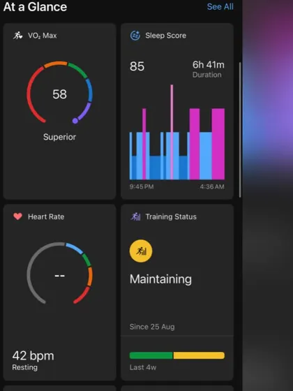 This data summary, including a high VO2 max and good sleep score, was recorded during my menstrual cycle. It reinforces the fact that with proper training and body awareness, women can maintain peak fitness throughout the month.