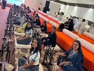 A view of our students participating in the Charkha Baithak, a unique and immersive experience at the FDCI Khadi show.