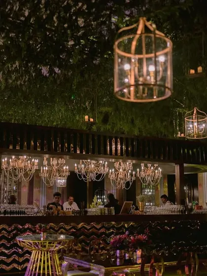 A look at the 30-foot all-access bar we designed and produced for a Sangeet in Bangalore. With its intricate design and surrounding engagement zones, it became the vibrant centerpiece of the evening.