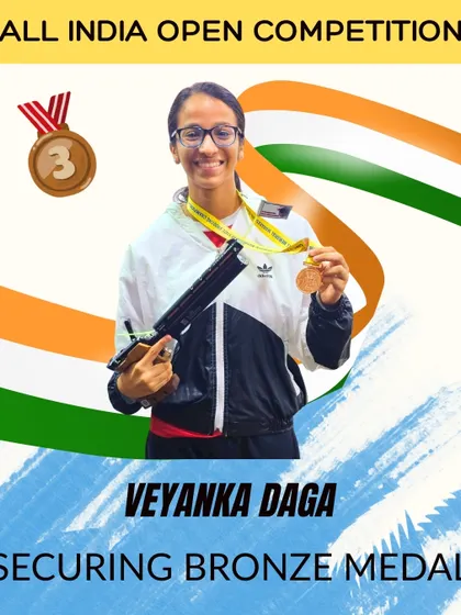 This is what we train for. We are incredibly proud of our shooter, Veyanka Daga, holding her bronze medal from the All India Open Competition. Every medal our students win is a testament to their dedication and our shared hard work.
