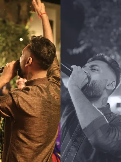 A dual-pane shot showing me from the back and front, lost in the music. This captures the artist in me, feeling the beat just as much as the audience.