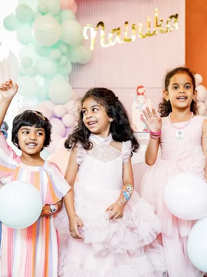 The whole gang is here to celebrate! A group photo of the birthday girl with all her friends is a must-have. It's a snapshot of their childhood friendships and the fun they had on this special day.