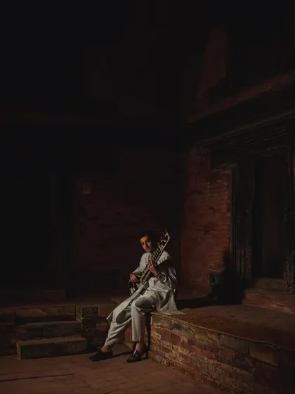 A moody shot in Nepal, reflecting the ancient and mystical quality of the devotional music I play.
