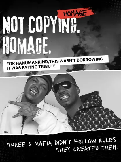 Not copying, it's homage. This graphic explains the artistic tribute in Hanumankind's music, respecting the creators who paved the way.