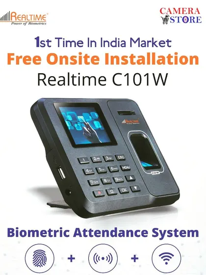 This is the Realtime C101W, a popular biometric attendance system for small to medium-sized offices. It combines fingerprint scanning, Wi-Fi connectivity, and a user-friendly interface, and we provide complete onsite installation to get your business set up quickly.
