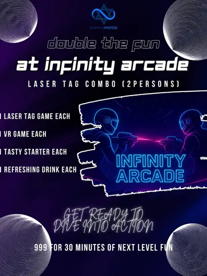 Grab your bestie and double the fun. Our laser tag combo for two includes a game of laser tag, a VR session, and snacks to refuel your energy.