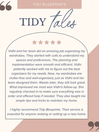 A review from a men's wardrobe organization. Our client was impressed with our follow-up and the simple tips we taught him to maintain his now clutter-free and well-organized space.