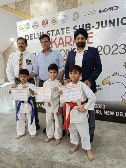 Our young champions on the podium at the Delhi State Sub-Junior Karate Championship. We are building the next generation of martial artists.