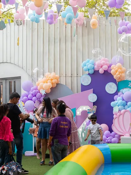 A mermaid-themed party in full swing in our outdoor area. Our team helps manage the fun, ensuring everything runs smoothly for a stress-free celebration.
