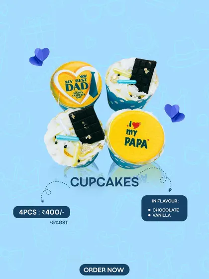 Bite-sized love for Dad. Our Father's Day cupcake box features four custom-designed cupcakes with messages like "My Best Dad" and "I love my Papa".