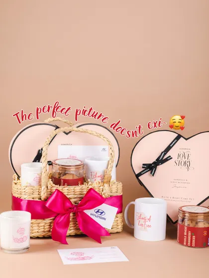 The perfect picture does exist. A beautiful heart-themed hamper we created for a Hyundai collaboration, perfect for Valentine's Day or an anniversary.