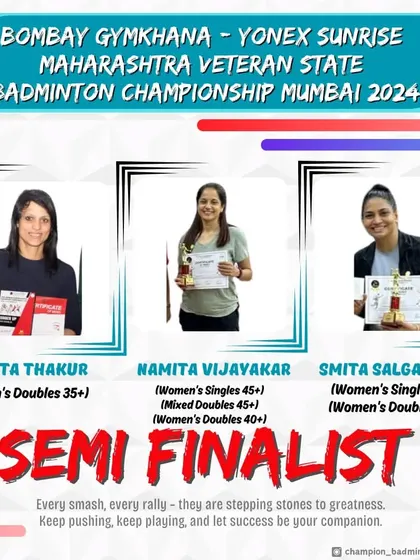 Reaching the semifinals is a huge achievement. We congratulate our trainees Shweta Thakur, Namita Vijayakar, and Smita Salgaonkar for their strong performance at the Maharashtra Veteran State Championship.
