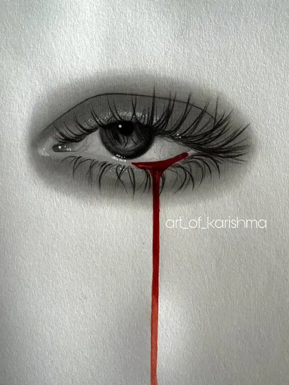 A quick, expressive sketch of an eye with a red tear. Sometimes I create these small pieces to explore an emotion or an idea.