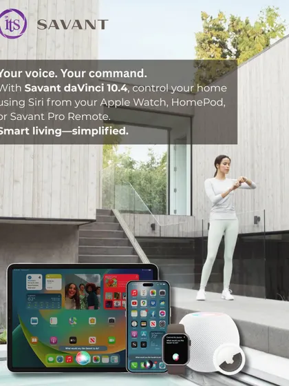 We simplify control by integrating your security and home automation with voice commands. This system, powered by Savant, allows you to use Siri on your Apple Watch, HomePod, or iPhone to manage security scenes, lighting, and entertainment effortlessly.