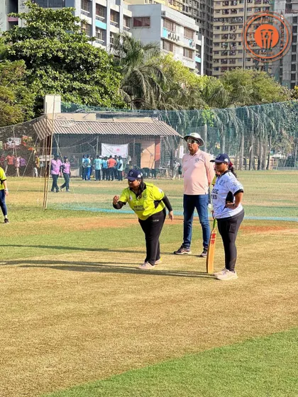 A bowler from the women's league in action, sending down a delivery during a PPL match.