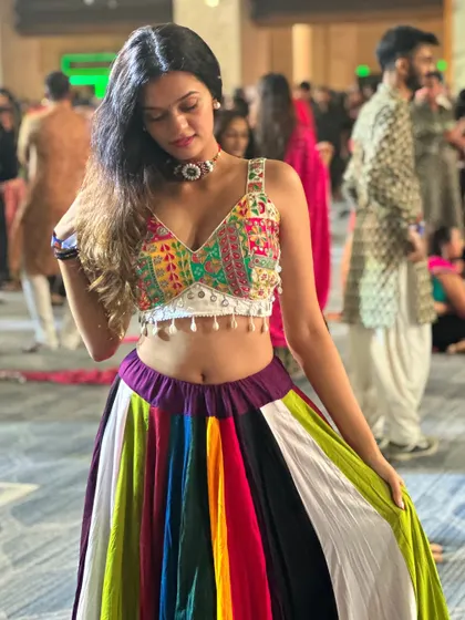 Getting ready for a night of Garba. I love dressing up in traditional attire and embracing the festive spirit.