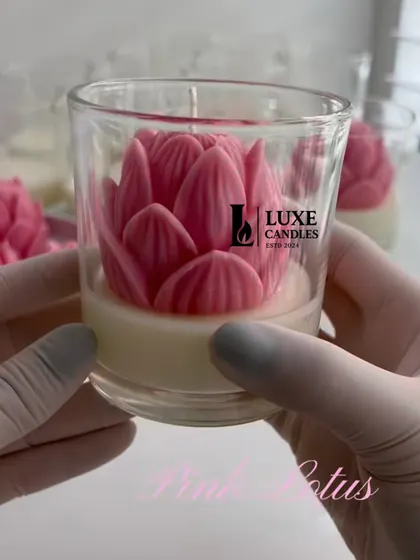 My Lotus in a Jar candles are a modern take on a traditional design. The pink lotus candle sits beautifully inside a clear glass jar.