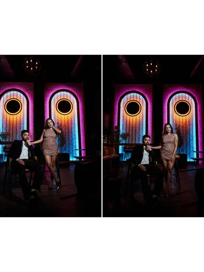A duplicate of the stylish diptych in the neon-lit bar, showcasing the cool venue.