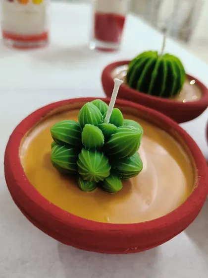 This succulent candle in a terracotta pot is one of our unique, nature-inspired designs you can learn to make.