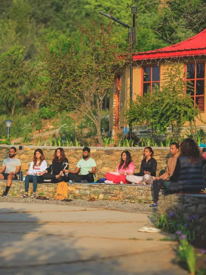 A moment of shared learning and conversation during our retreat. The connections we make off the mat are just as important as the practice itself.