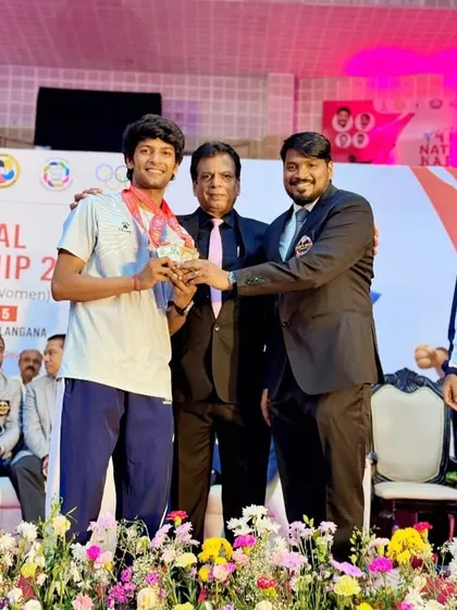 Awarding a medal to my son, Pranay, at the KIO National Championship. It is a proud moment to see him excel on the national platform that we have built for all deserving athletes.