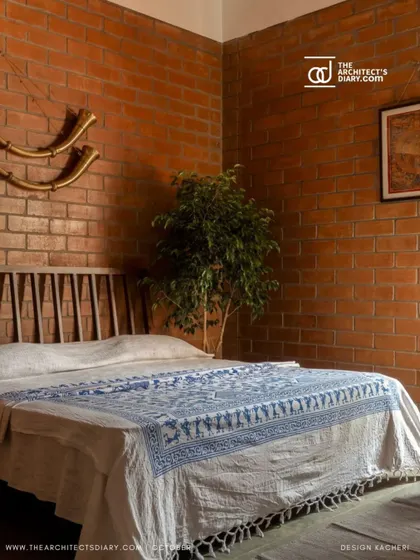 A detail shot of the grandma's room, showcasing the simple, elegant design and the warmth of the natural materials used.