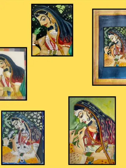 More examples of the stunning miniature paintings created in our classes, where students learn a living tradition of Indian art.