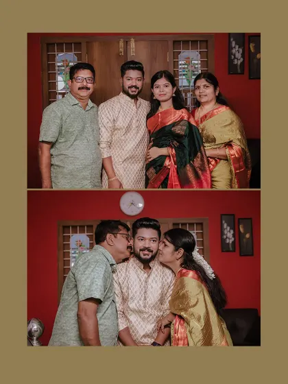 A heartwarming collage of the groom with his family, showing moments of love and affection.