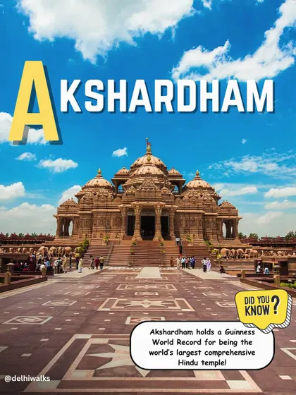 Akshardham holds a Guinness World Record for being the world's largest comprehensive Hindu temple. A modern marvel we love to showcase.