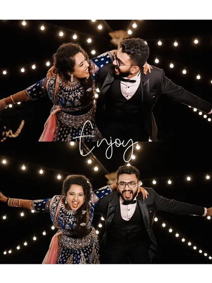 A collage of fun and playful moments from the reception, with the couple making funny faces and enjoying their celebration to the fullest.